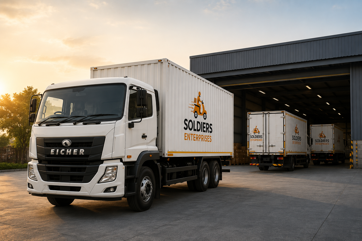 A Soldiers Enterprises Eicher truck loaded with parcels for bulk transport